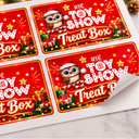 Toy Show stickers, Christmas treat box, sweet box labels, festive stickers